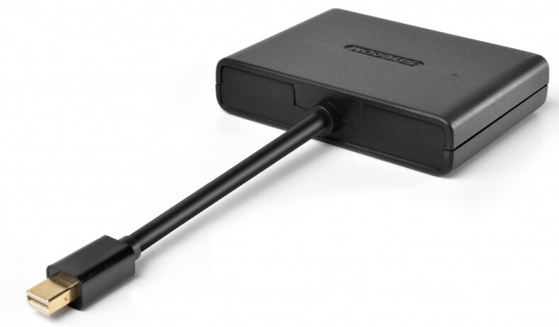 Czarny adapter z czarnym kablem i złotym złączem.