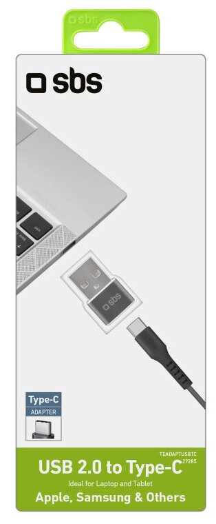 Adapter USB 2.0 na Type-C w opakowaniu, z tekstem.