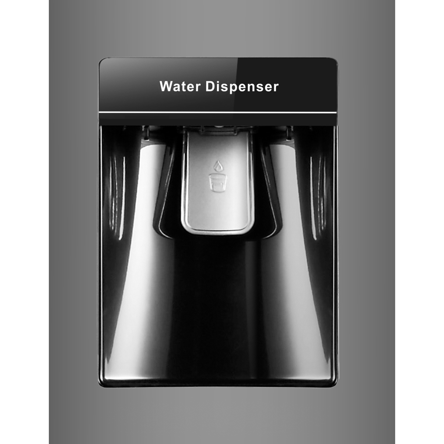 A black water dispenser. It has a tap and the words "Water Dispenser".