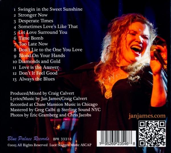 CD-Cover mit singender Frau und Titelliste. Text: Jan James, Blue Palace Records.