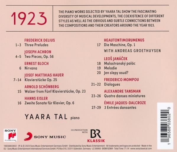 Rückseite einer CD mit Text über Yaara Tal Klavierwerke und die Kompositionen von 1923.