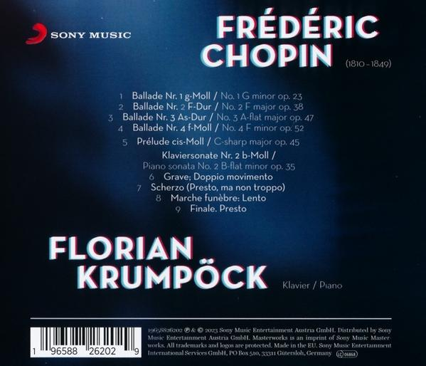 CD-Cover für Frédéric Chopin von Florian Krumm. Text enthält Songtitel und Sony Music Logo.