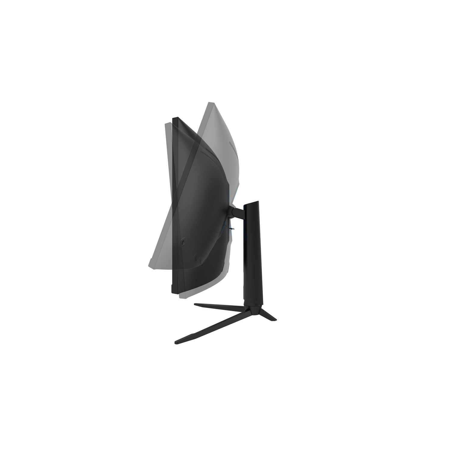 A black monitor angled to the side. The stand is visible. White background.