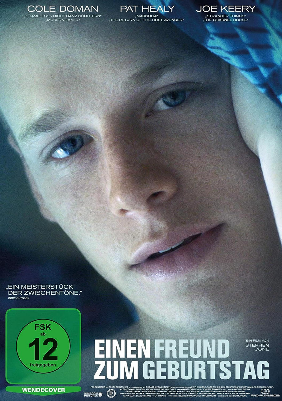 Filmposter: Nahaufnahme eines Mannes, Titel 'Einen Freund zum Geburtstag'.