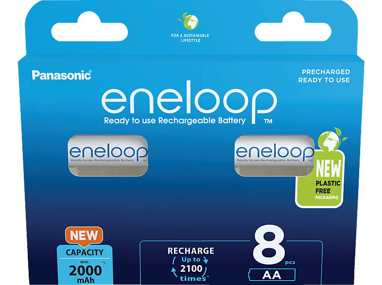 ENELOOP BK-3MCDE/8BE AA Mignon Batterie, Nickel-Metallhydrid, 2.000 mAh