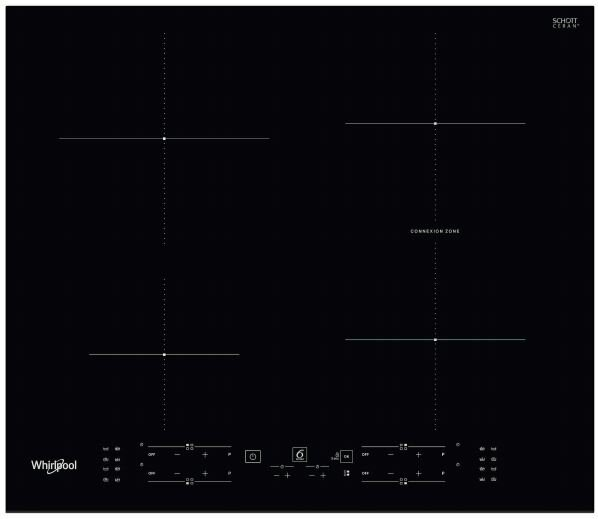 Czarna płyta indukcyjna z czterema strefami gotowania i sterowaniem dotykowym, widoczna etykieta Schott Ceran.