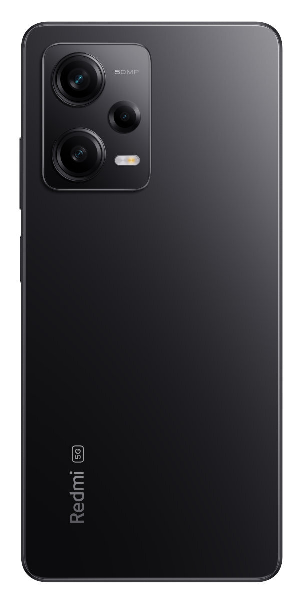 Widok z tyłu czarnego smartfona. Trzy kamery z etykietą 50MP i logo Redmi 5G.
