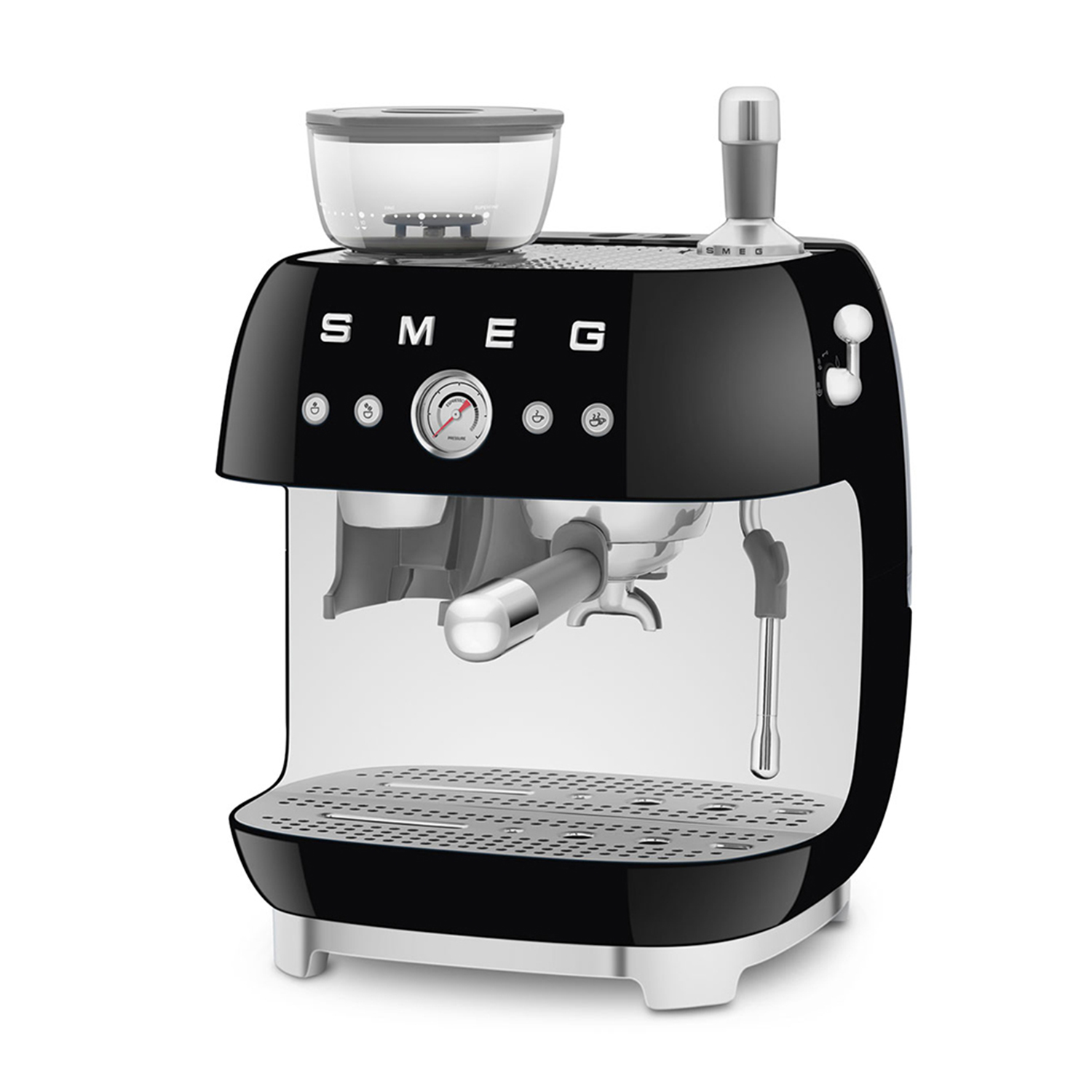Una macchina per caffè espresso Smeg nera.