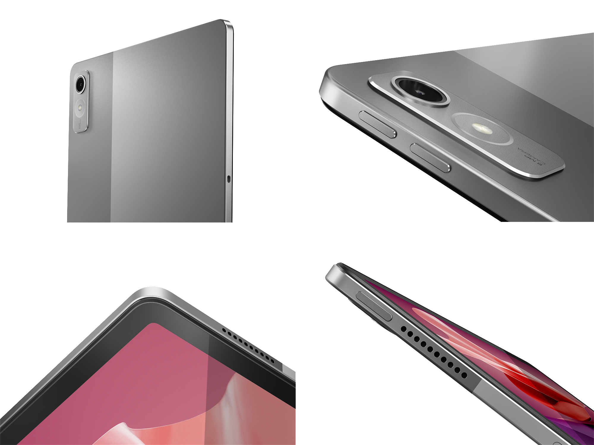 Nahaufnahmen eines Tablets. Zeigt die Rückseite, Seitentasten und Kameradetails.