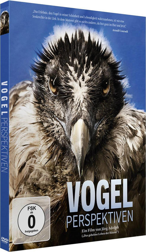 Ein DVD-Cover mit dem Gesicht eines Adlers. Der Titel lautet 'VOGEL PERSPEKTIVEN' mit blauem Hintergrund.