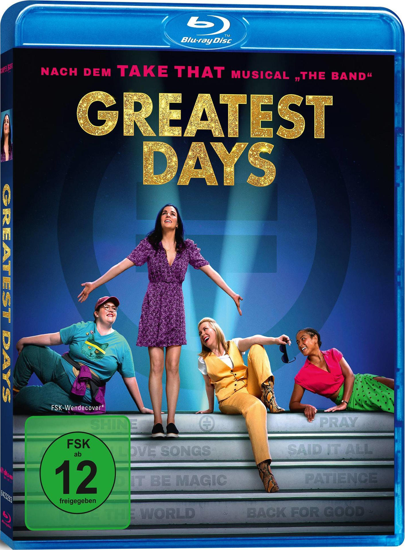 Filmcover von 'Greatest Days', mit Schauspielern und dem Titel in Goldbuchstaben. Es ist eine Blu-ray Disc.