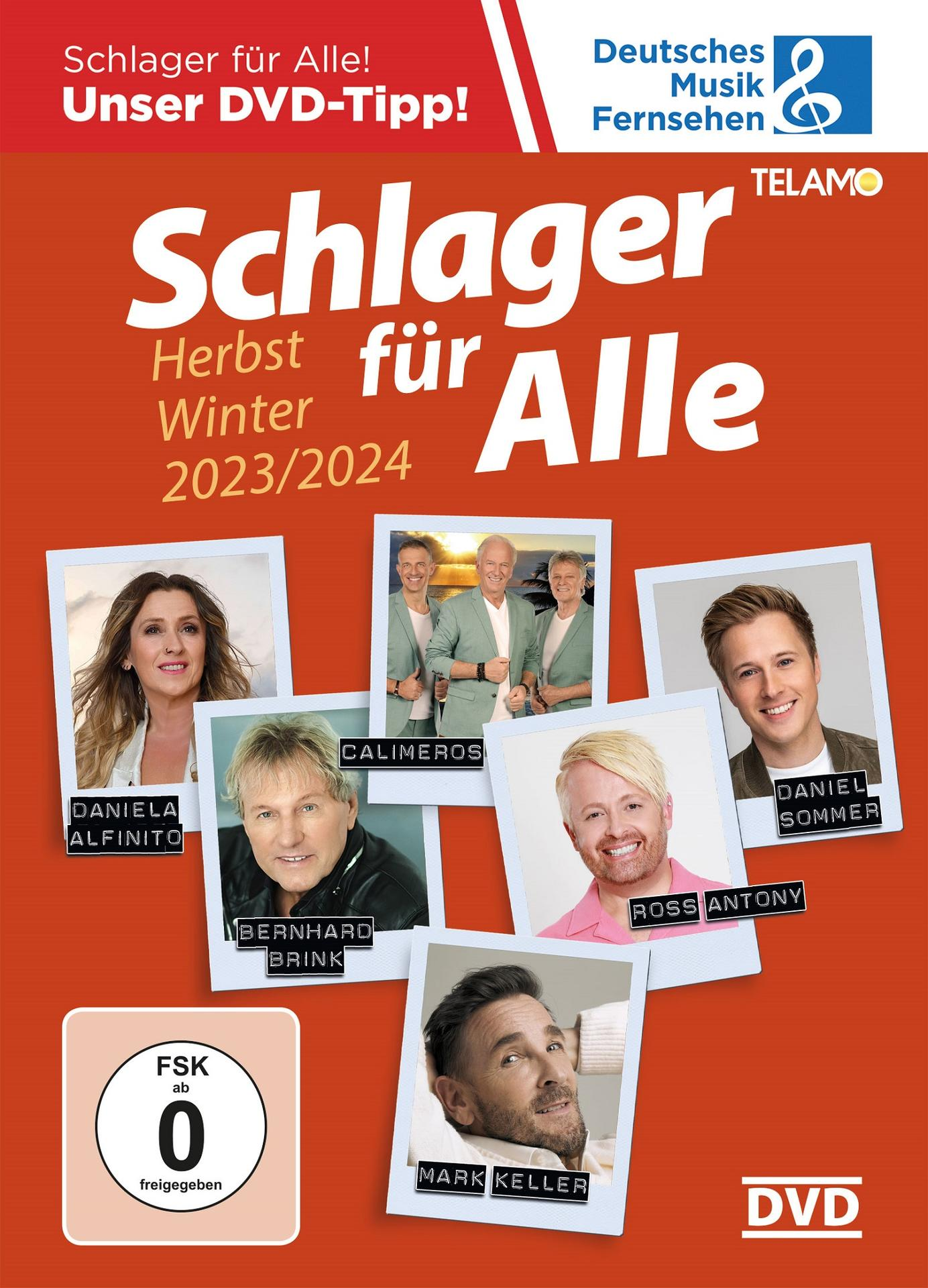DVD-Cover: 'Schlager für Alle' mit Fotos mehrerer Künstler auf rotem Hintergrund.