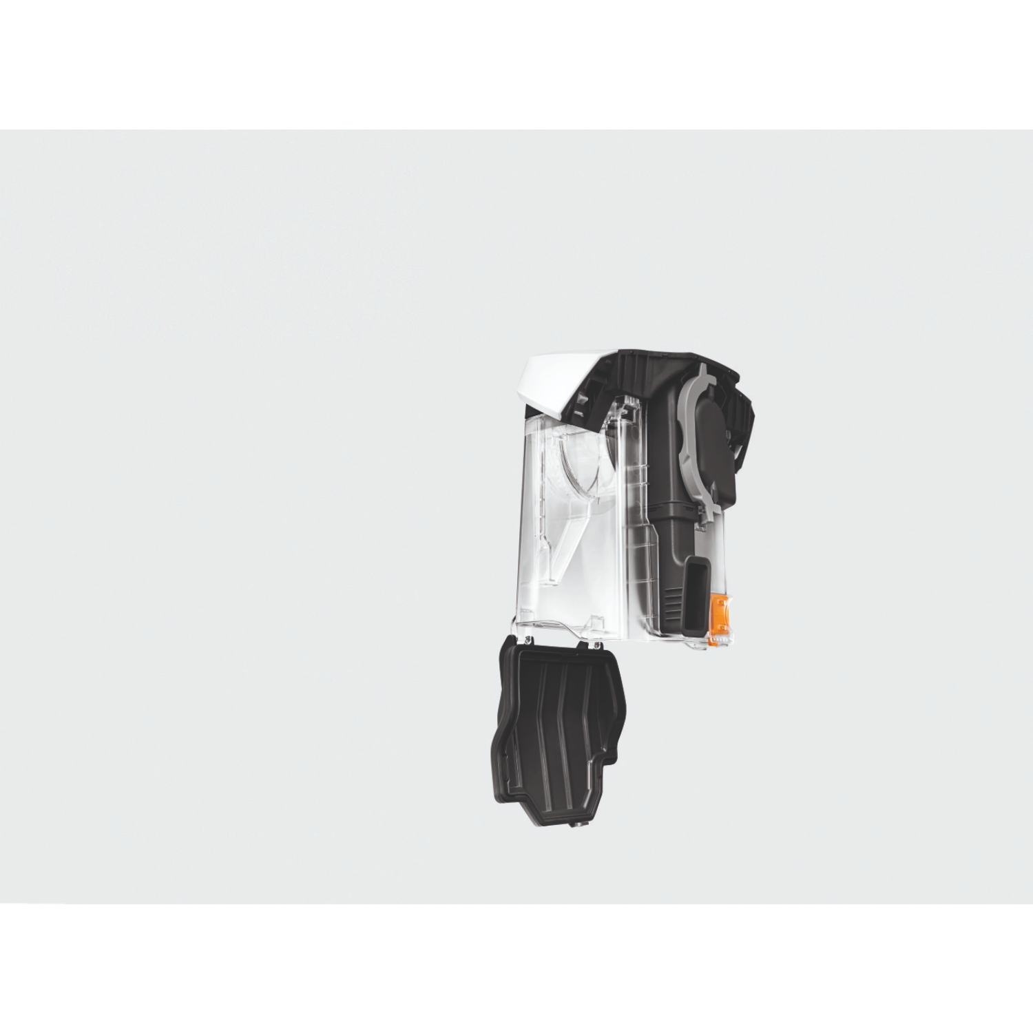 Cutaway view of a black and white device against a white background.