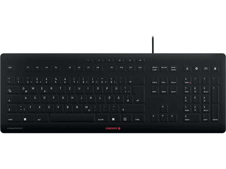 CHERRY Stream Protect Tastatur mit Schutzmembran, USB-A, qwertz, Schwarz