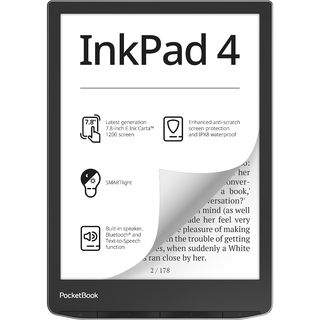 POCKETBOOK InkPad 4 Zilver - 7.8 inch - 32 GB (ongeveer 24.000 e-books) - Spatwaterbestendig