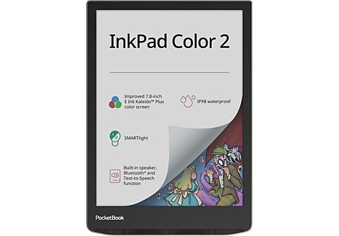 POCKETBOOK InkPad Color 2 Zilver - 7.8 inch - 32 GB (ongeveer 24.000 e-books) - Spatwaterbestendig