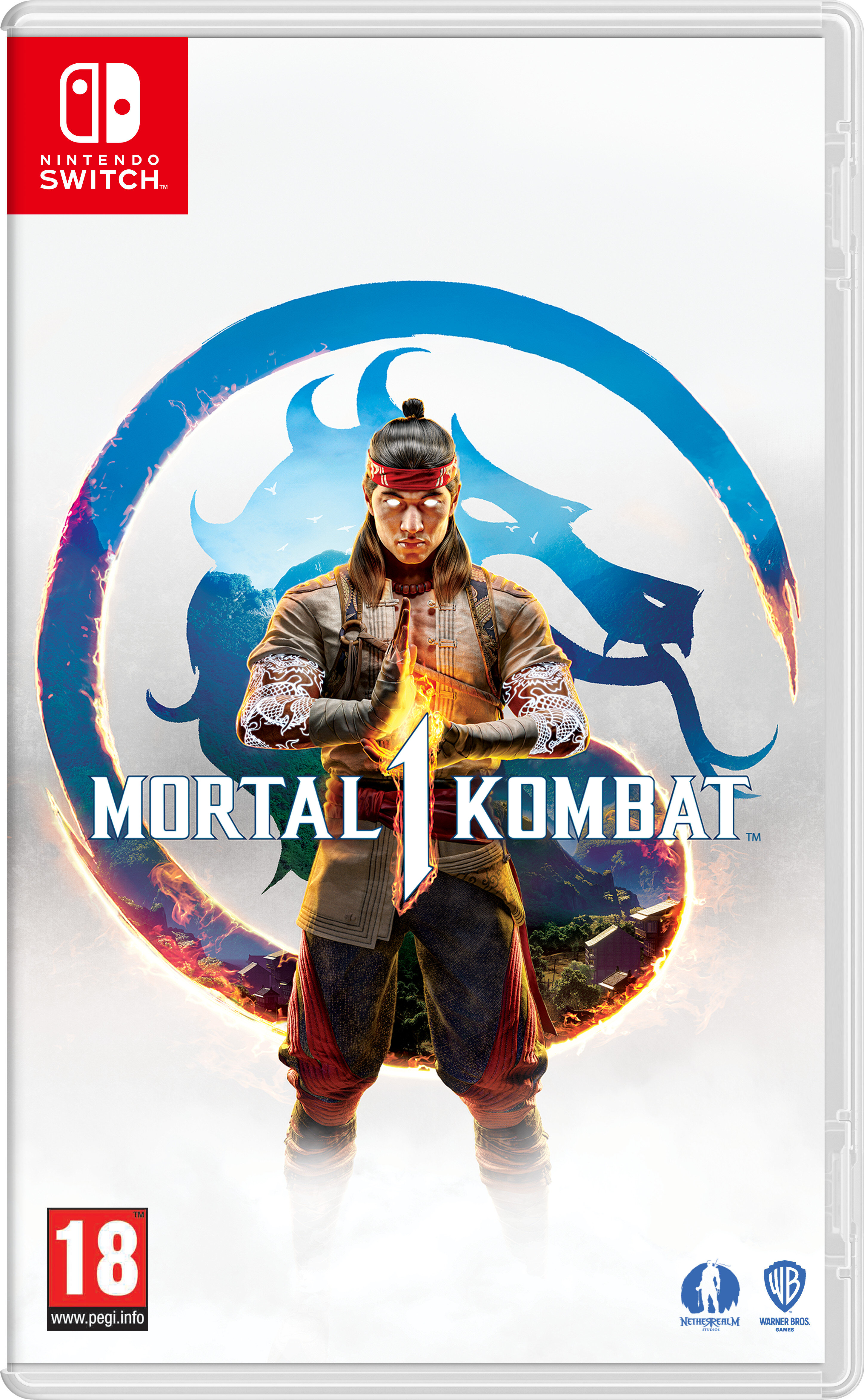 Etui do gry Nintendo Switch do Mortal Kombat 1, z okładką gry walki.