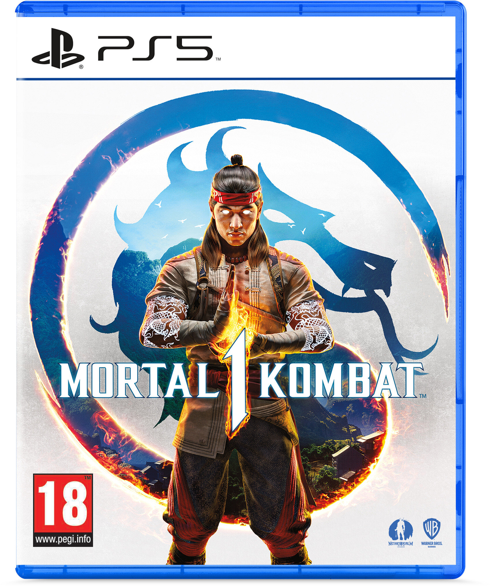 Pudełko z grą Mortal Kombat 1 PS5. Pokazuje postać z logo i tekstem.