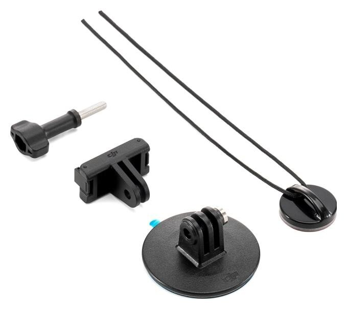 Zestaw akcesoriów GoPro. Zawiera śrubę, dwa wsporniki, mocowanie dysku i smycz.