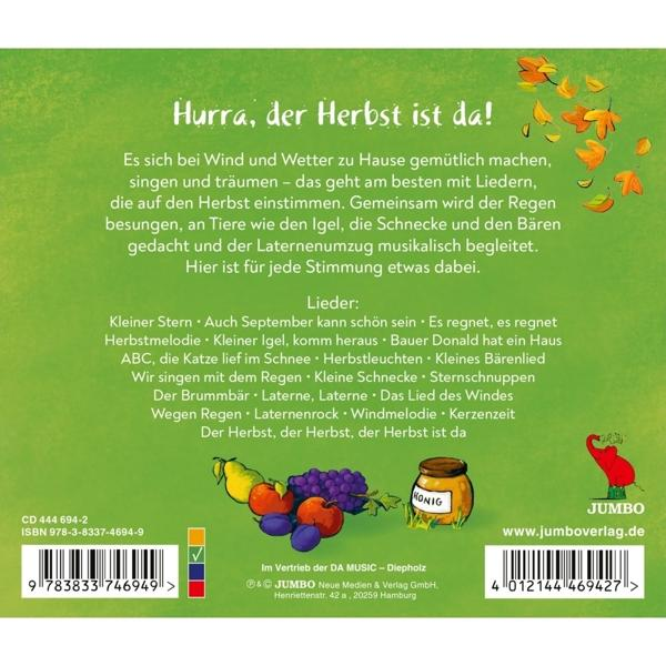 Buchcover: Deutscher Text. Bunte Herbstblätter, ein Honigglas und Text. CD- und ISBN-Details.