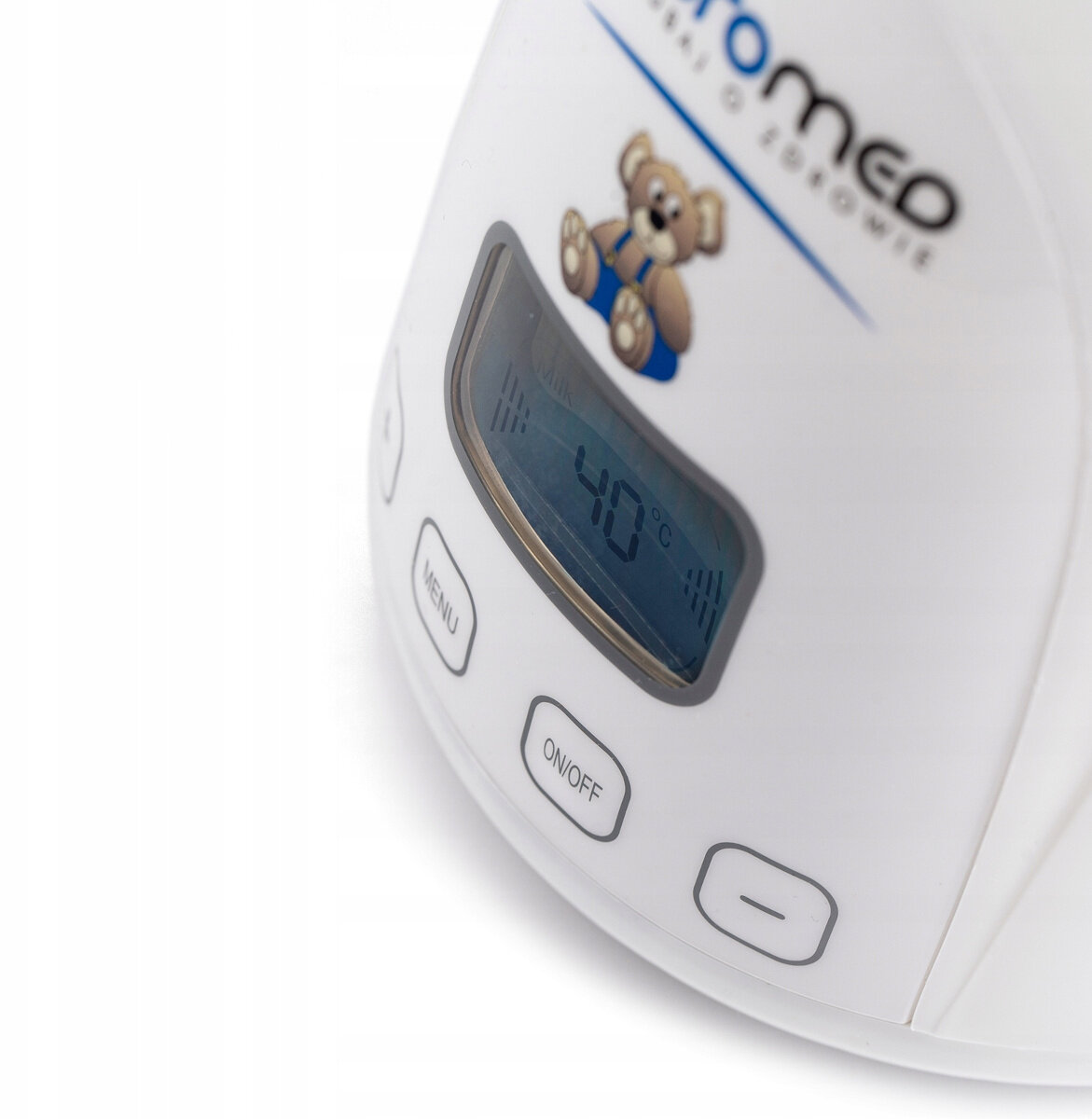 Biały podgrzewacz do butelek dla dzieci z cyfrowym wyświetlaczem, 40 stopni.