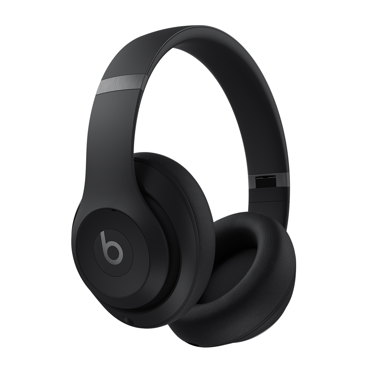 Cuffie Beats nere, vista laterale, su sfondo nero.