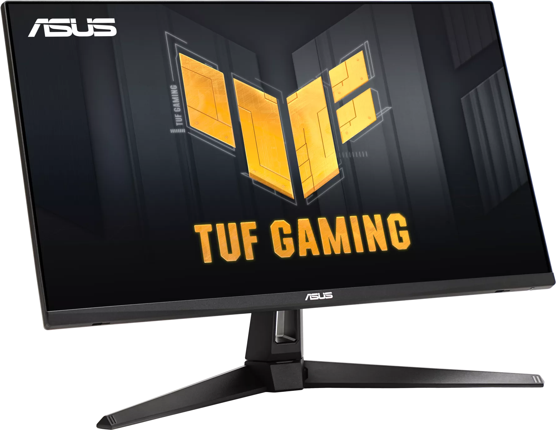 Asus TUF Gaming monitor a TUF Gaming logóval. A képernyő egy játék felületet mutat.