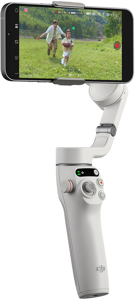 Een witte DJI Osmo Mobile 6 smartphone-stabilisator.