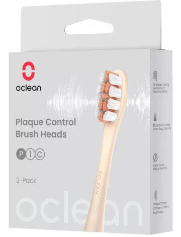 Główki szczoteczki Oclean do kontroli płytki nazębnej, 2-pak. Główka biała z pomarańczowym włosiem.