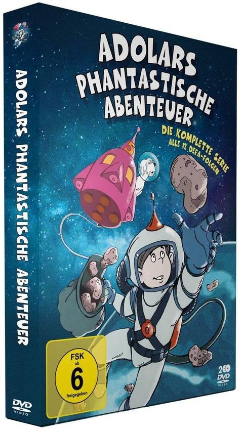 DVD-Box-Set mit Cartoon-Weltraumszene und Text: "Adolars phantastische Abenteuer".