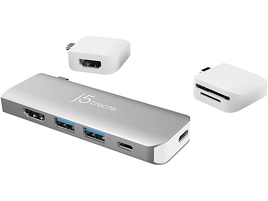 J5CREATE JCD387-N - Ultradrive Kit USB-C Dual-Display Modular Dock (Argento/Bianco)