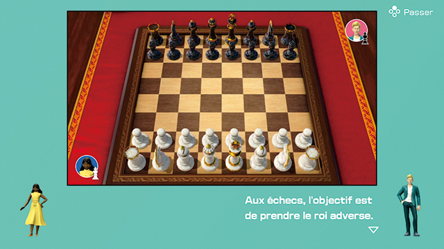 Scène de jeu d'échecs avec pièces et deux joueurs, un blanc, un noir.