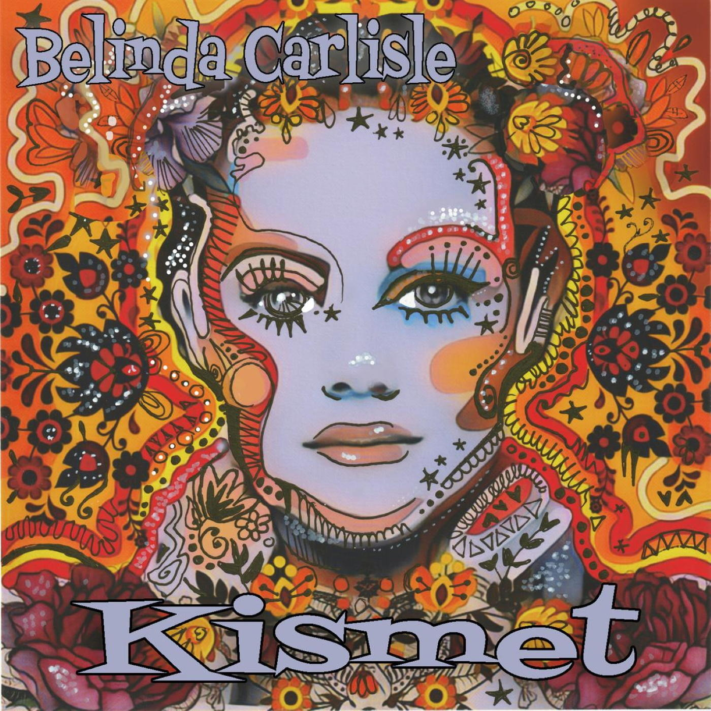 Belinda Carlisle Kismet című albumának borítója egy színes, művészi arccal.