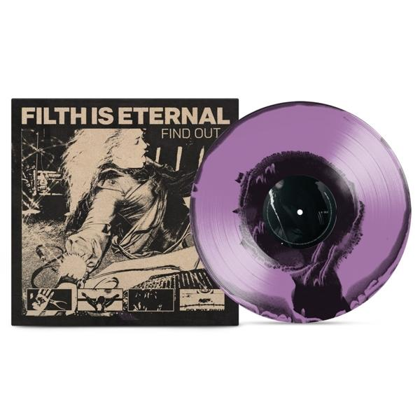 Eine lila Vinyl-Schallplatte mit einem schwarzen Cover mit einer Frau.