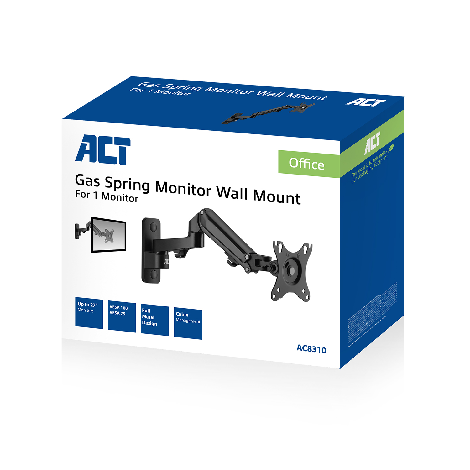 A blue and white box showing a monitor wall mount.