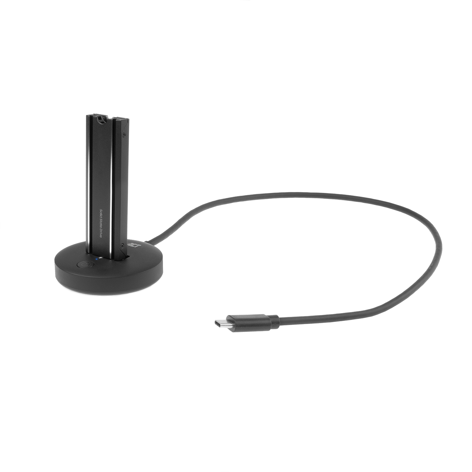 Black charging station with a USB-C cable, used to charge accessories.
