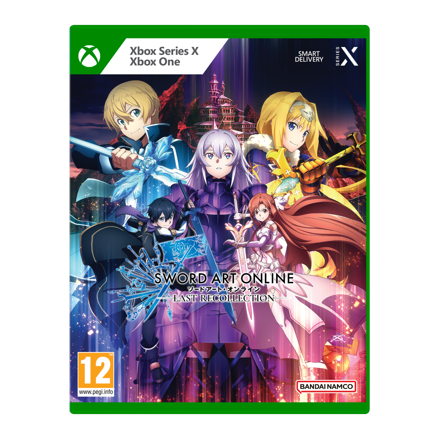 Gamebox: Sword Art Online, met verschillende anime-personages, Xbox Series X-logo.