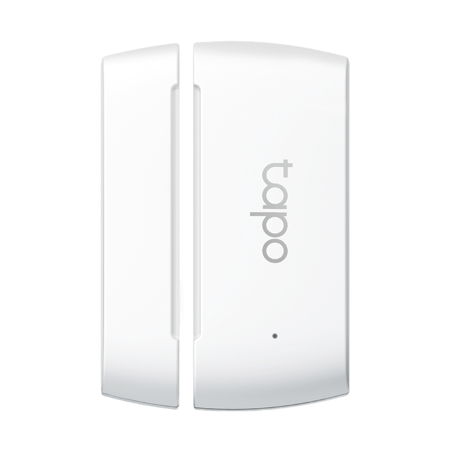 Witte Tapo deursensor, tweedelig, met het Tapo logo.