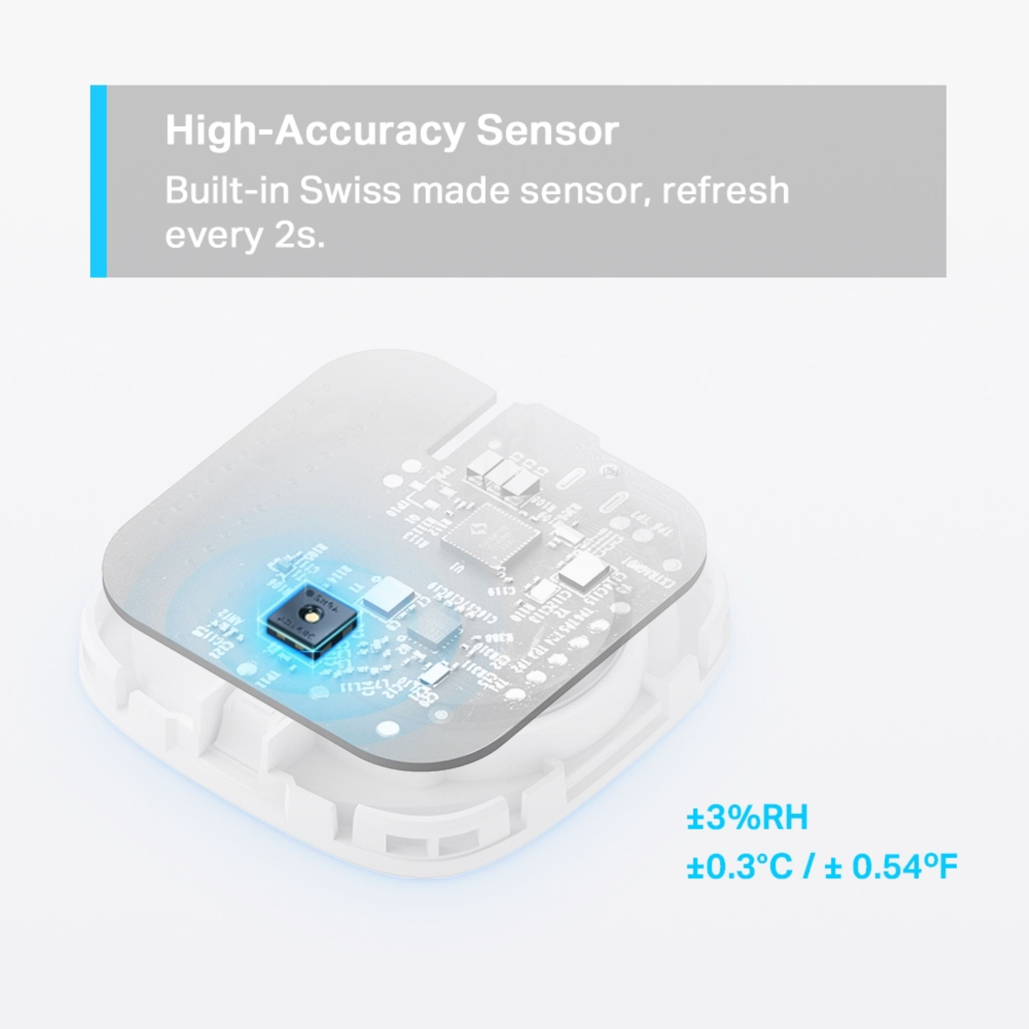 A close-up of a sensor with text about its accuracy and refresh rate, with detailed internal components.