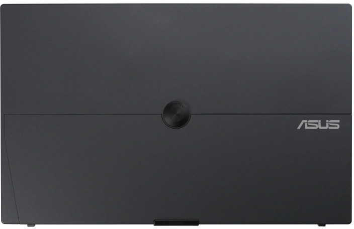 Gros plan d'un ordinateur portable gris foncé avec le logo ASUS.