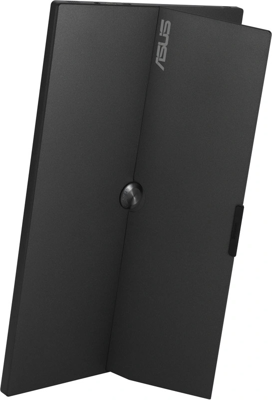 Ordinateur portable ASUS noir. L'écran est ouvert en angle. Logo ASUS en haut.