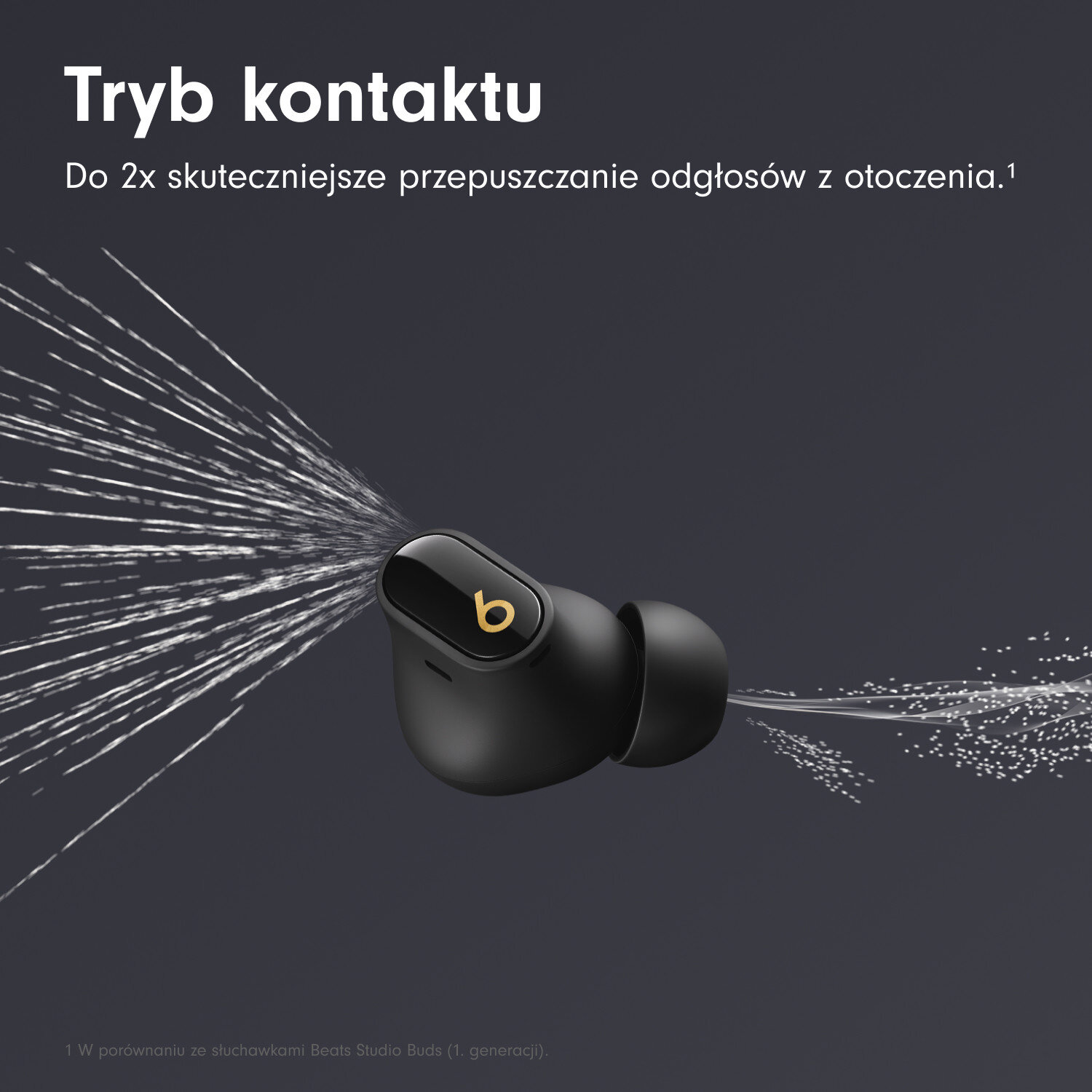 Czarne słuchawki Beats z efektem rozprysku wody, tekst po polsku.