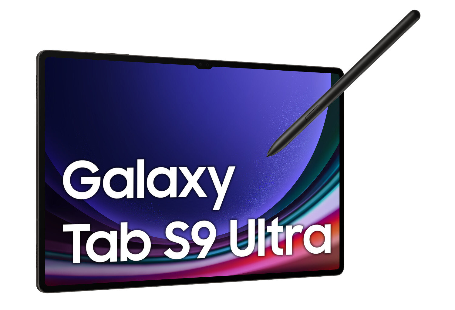 Tablet Samsung Galaxy Tab S9 Ultra z rysikiem, białe tło.