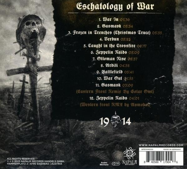 CD-Cover mit einem Totenkopfkreuz und einer Liste von Titeln in Schwarz und Weiß.