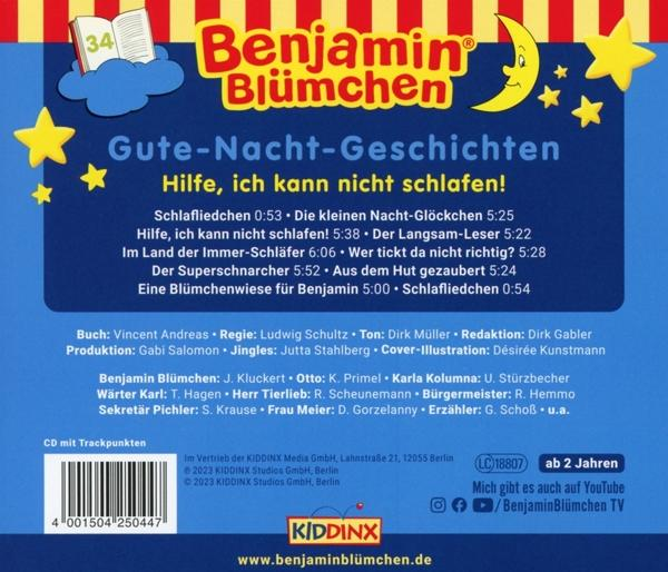 Buchcover mit Titel: Benjamin Blümchen. Deutscher Text und Illustrationen. Mond und Sterne.