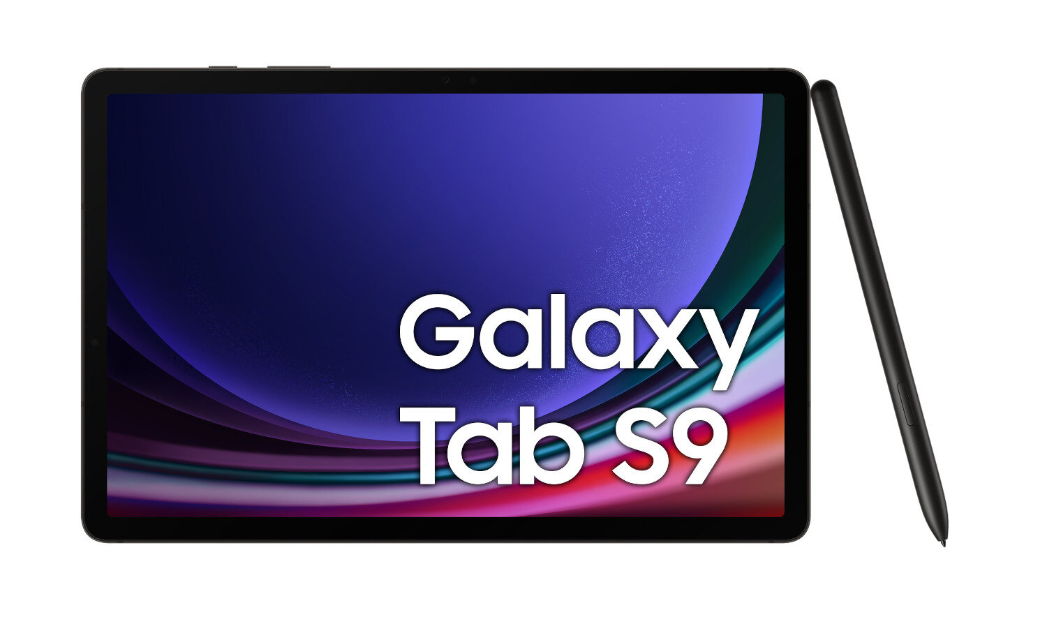 Tablet Samsung Galaxy Tab S9 z rysikiem, na białym tle.