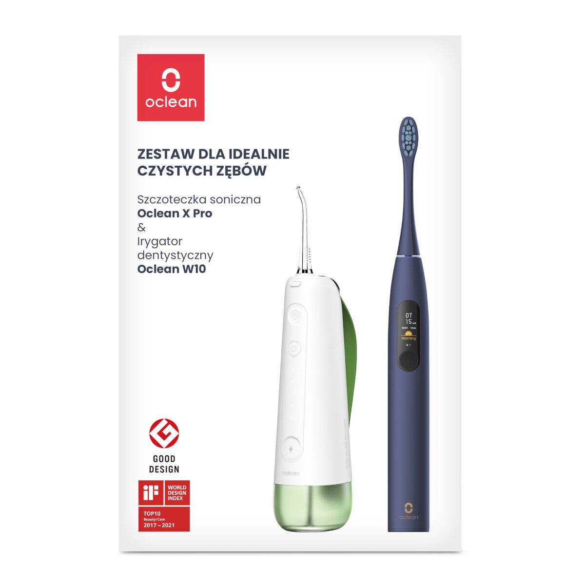 Zestaw OCLEAN Szczoteczka X PRO Granatowa + Irygator W10 Zielony