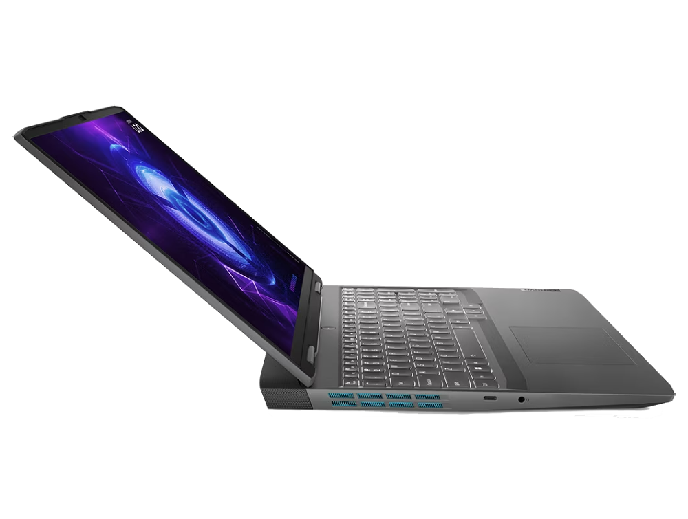 Una laptop con la pantalla abierta, mostrando un fondo abstracto.
