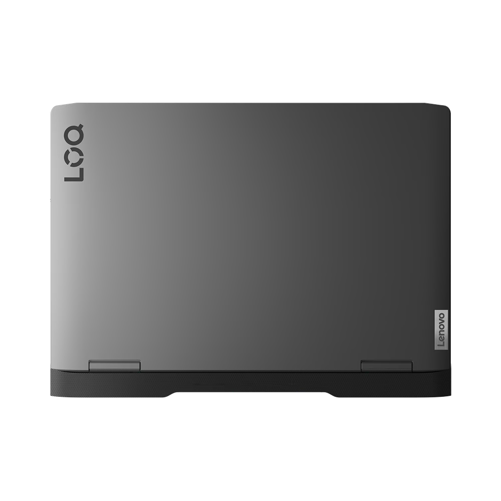 Un portátil Lenovo gris cerrado con el logotipo de Lenovo y la palabra 'LOQ'.