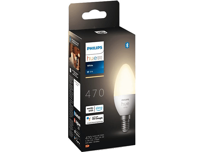 Bombilla Bluetooth - Philips Hue vela LED, Luz blanca cálida, Domótica